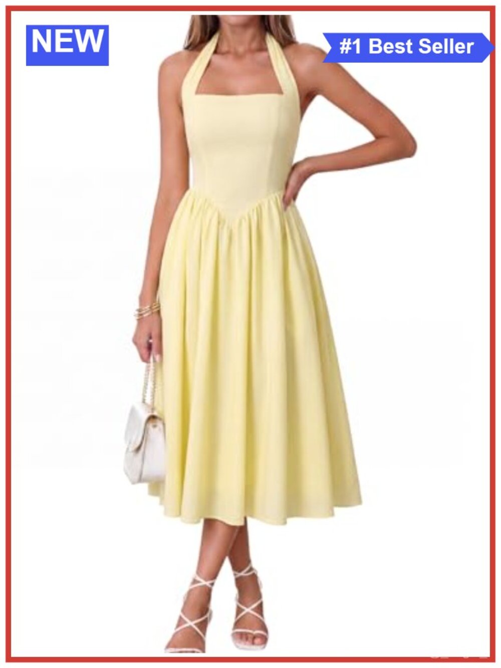 Semi-Formal Halter Midi Dress A-Line with Pockets Sleeveless Women's Summer